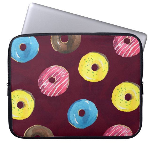 Capa Para Notebook Rosquinhas Ruby: Padrão Sem Costura De Aquarela. (Frente)