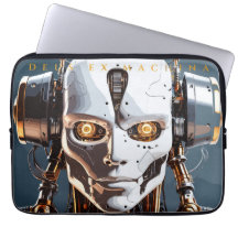 Rosto de Ciborgue Android de Ouro Branco Futurista