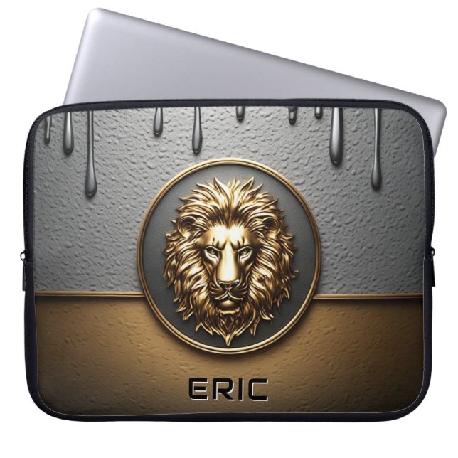 Capa Para Notebook Rosto de Leão Dourado Com Metal Derramando 🦁 (Frente)