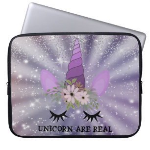 Capa Para Notebook Rosto de Unicórnio, Coroa Floral, Confetes