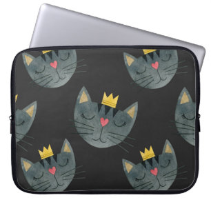 Capa Para Notebook Rostos de gato com aquarela, sem soldadura a preto