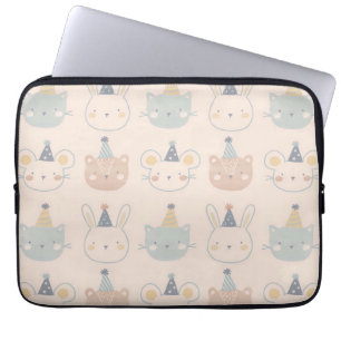 Capa Para Notebook Rostos de Gatos Coelhinhos e Ursos Padrão Pastel A