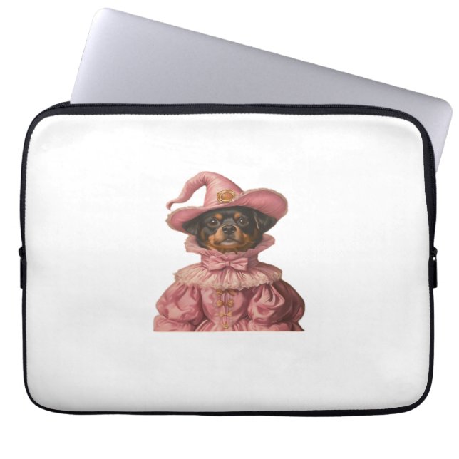 Capa Para Notebook Rottweiler Puppy Vestido como uma Bruxa Rosa - Ha  (Frente)
