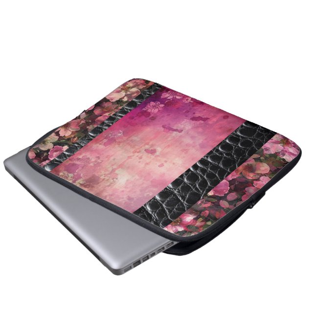 Capa Para Notebook Rótulo-preto-frio, preto-floral-rosa (Frente Inferior)