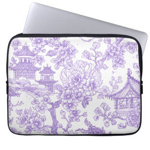 Capa Para Notebook Roxo Chinoiserie Toile Dragão Flor de Cerejeira