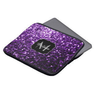 Capa Para Notebook Roxo escuro falso brilho glitter faíscas Monograma
