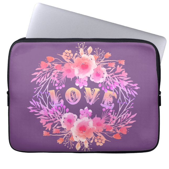 Capa Para Notebook Roxo nas Flores de Aquarela (Frente)