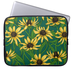 Capa Para Notebook Rudbekia amarela em verde escuro