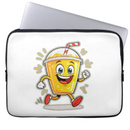 Capa Para Notebook **Running Juice Cup Cartoon – Fun Street Drink Cha