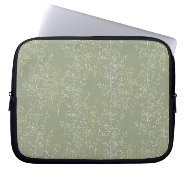 Capa Para Notebook Rustic Daisies on Sage Green, Luxo Botânico (Frente)