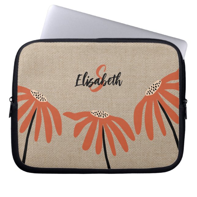 Capa Para Notebook Rustic Floral Monogramas Nome Laranja Preto (Frente)