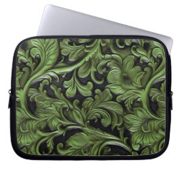 Capa Para Notebook Rustic green tooled leather