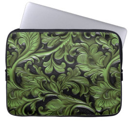 Capa Para Notebook Rustic green tooled leather