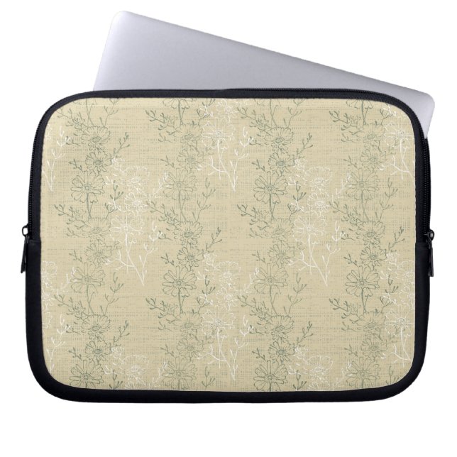 Capa Para Notebook Rustic Sage Green Daisies em fundo bege (Frente)