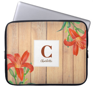 Capa Para Notebook Rústico Aquarela Laranja Monograma de Lily Art