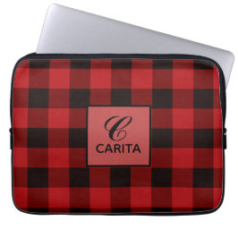 Capa Para Notebook Saco de Eletrônicos de Xadrez Red Tartan Personali