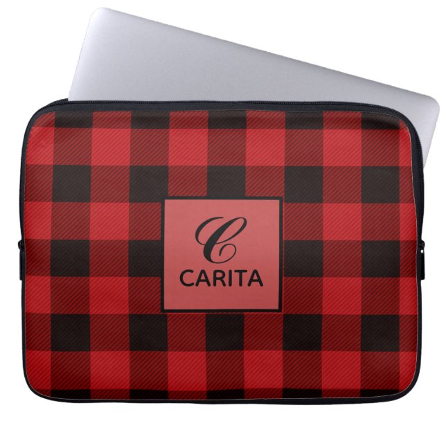 Capa Para Notebook Saco de Eletrônicos de Xadrez Red Tartan Personali (Frente)