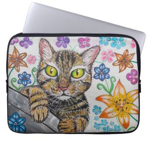 Capa Para Notebook Saco de Eletrônicos Gato Malhado e Flores