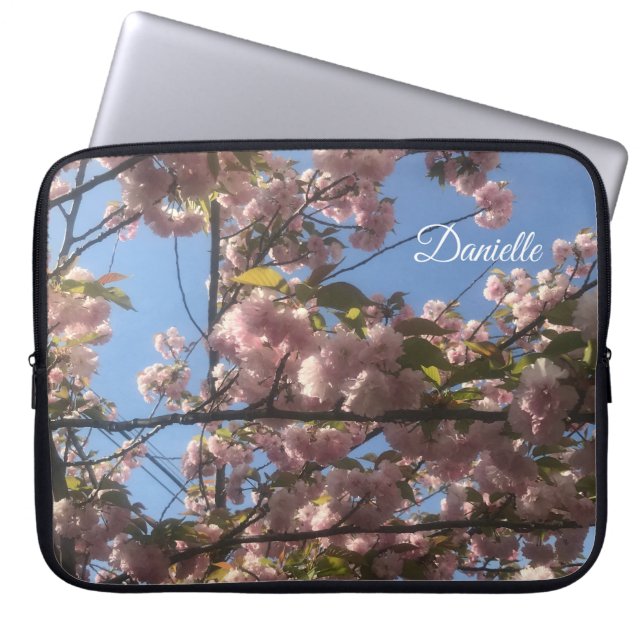 Capa Para Notebook Saco Eletrônico de Flores de Cerejeira (Frente)