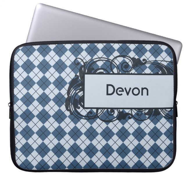 Capa Para Notebook Saco personalizado Argyle azul do laptop 15 (Frente)