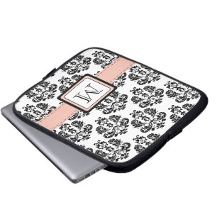 Capa Para Notebook Saco preto cor-de-rosa Monogrammed da bolsa de