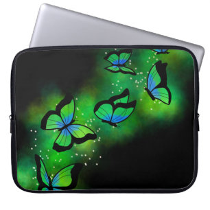Capa Para Notebook Saco preto do Laptop com borboletas verdes neon