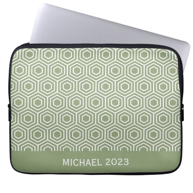 Capa Para Notebook Sage Green Hexagon Honeycomb Padrão Geométrico (Frente)
