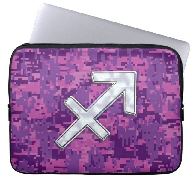 Capa Para Notebook Sagitário - Sinal Zodíaco na Camo Digital Fuchsia (Frente)