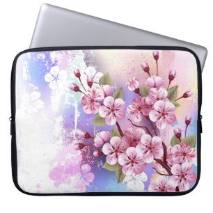 Capa Para Notebook Sakura rosa no fundo da pintura