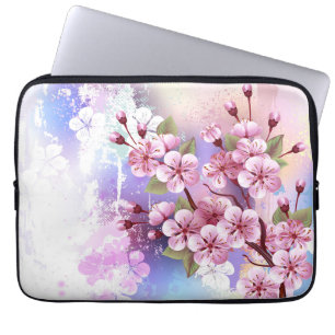 Capa Para Notebook Sakura rosa no fundo da pintura
