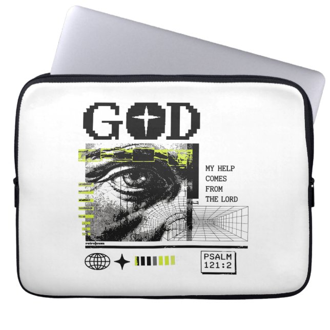 Capa Para Notebook Salmo 121:2 Neon Olho De Deus Em CRT Glitch Art (Frente)