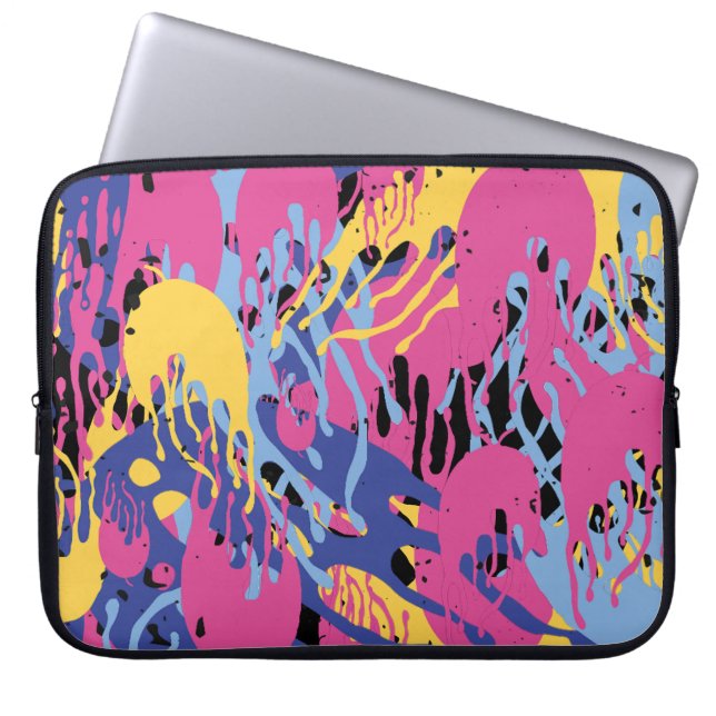 Capa Para Notebook Salpicos de tinta abstratos amarelos azuis rosa mo (Frente)