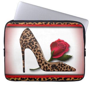 Capa Para Notebook Salto alto & rosa vermelha do leopardo