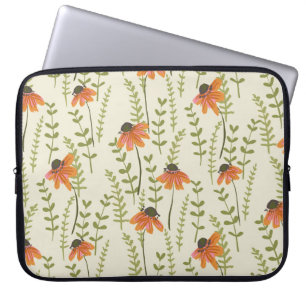 Capa Para Notebook Samambaias verdes, flores laranja, natureza.