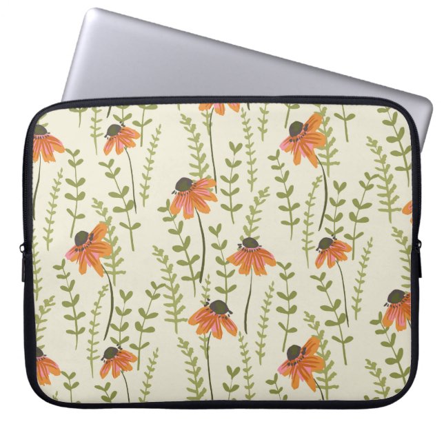 Capa Para Notebook Samambaias verdes, flores laranja, natureza. (Frente)