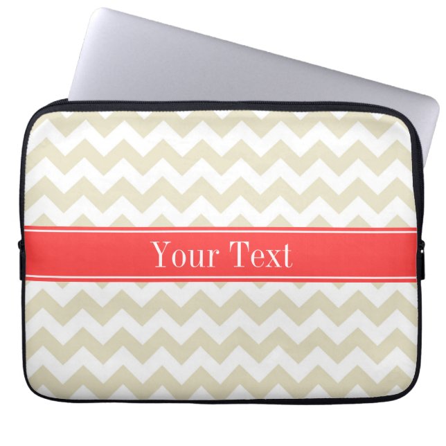 Capa Para Notebook Sand Beige White Chevron Coral Red Name Monograma (Frente)