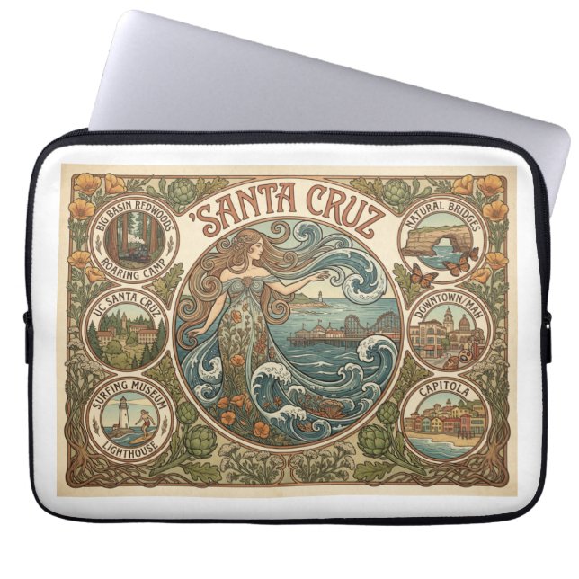 Capa Para Notebook Santa Cruz California Art‑Nouveau Coast (Frente)