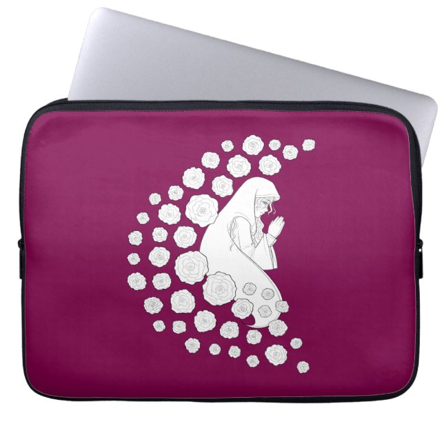 Capa Para Notebook Santa Maria com rosas - preto e branco - (Frente)