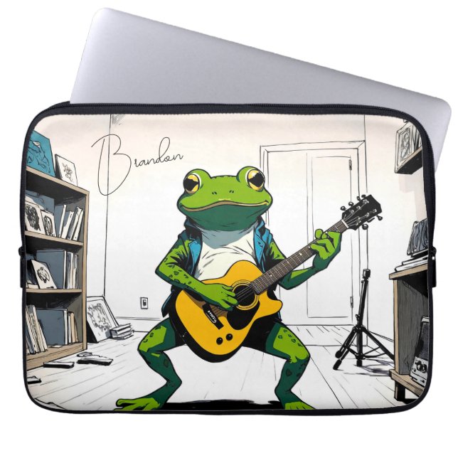 Capa Para Notebook Sapo legal Tocando Violão no Bedroom Studio (Frente)