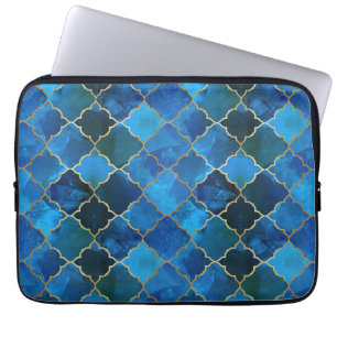 Capa Para Notebook Sapphire Gemstone e Dourado padrão do Azulejo marr