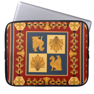 Capa Para Notebook Scarf com leões sentados em ouro. Elementos separ
