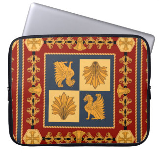Capa Para Notebook Scarf com leões sentados em ouro. Elementos separa