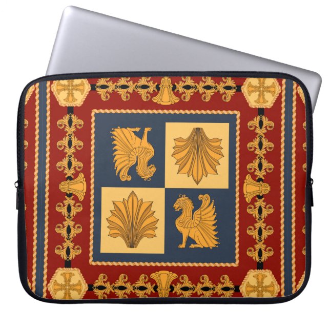 Capa Para Notebook Scarf com leões sentados em ouro. Elementos separa (Frente)