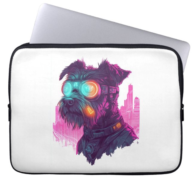 Capa Para Notebook Schnauzer Cyberpunk � Cão Neon Futurista (Frente)