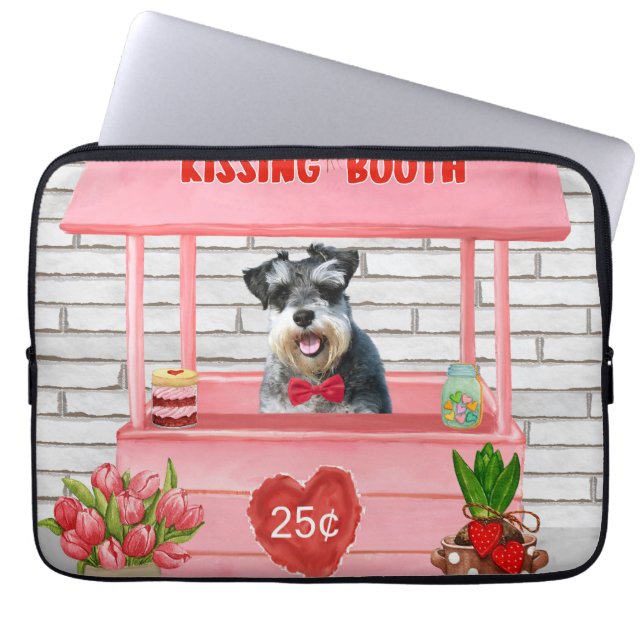 Capa Para Notebook Schnauzer Dia de os namorados Cachorro Beijando Bo (Frente)