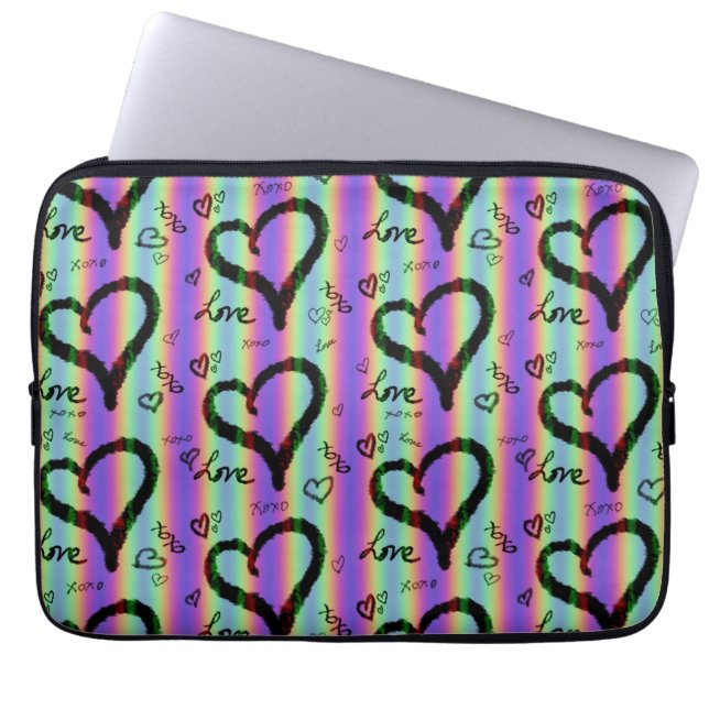Capa Para Notebook Scribble Love Xoxo Heart Stripe Eletrônicos Bag (Frente)