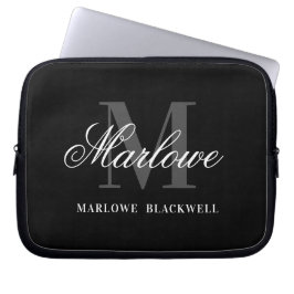 Capa Para Notebook Script de Monograma de Cinza Negra Profissional