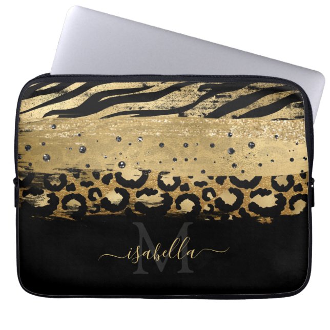 Capa Para Notebook Script Elegante Dourado preto monograma Dourado (Frente)