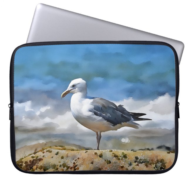 Capa Para Notebook Sea Gull Bird on the Beach Art Laptop (Frente)