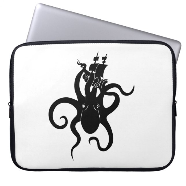 Capa Para Notebook Sea Monster Blue e Black Kraken com navio (Frente)